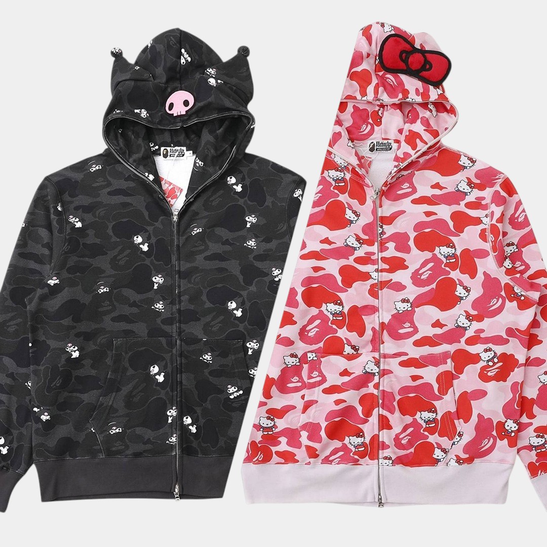[BAPE x Sanrio] 베이프 x 산리오 캐릭터즈 카모 풀 집 후드
