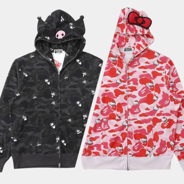 [BAPE x Sanrio] 베이프 x 산리오 캐릭터즈 카모 풀 집 후드