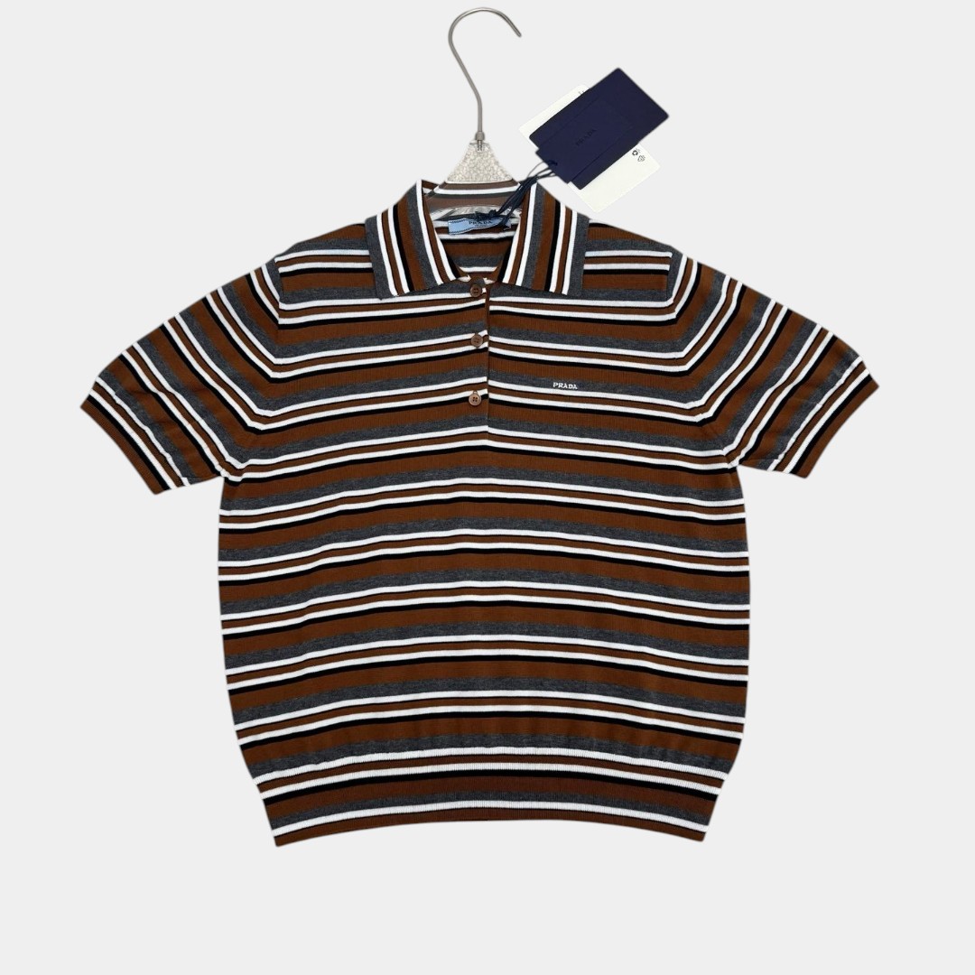 [Prada] 프라다 쇼트 슬리브 스트라이프 코튼 폴로 셔츠 2Color