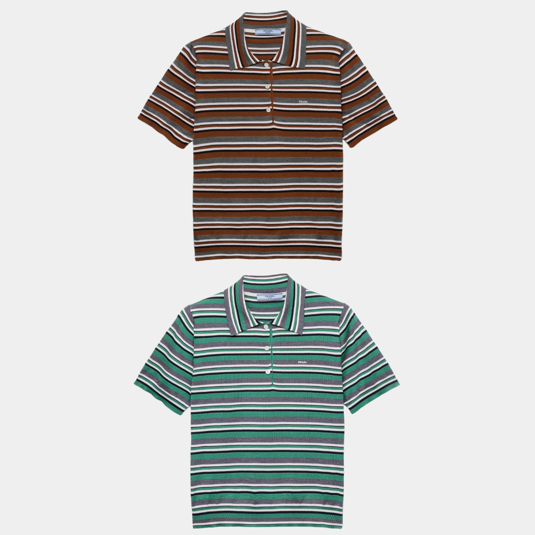 [Prada] 프라다 쇼트 슬리브 스트라이프 코튼 폴로 셔츠 2Color