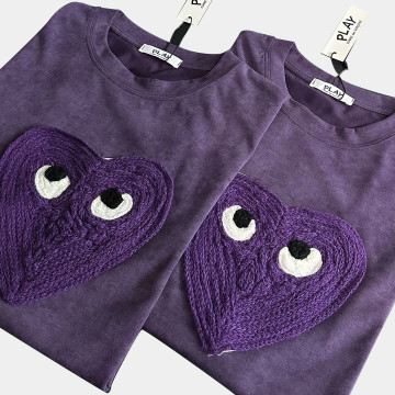 [Comme des Garçons PLAY] 꼼데가르송 PLAY 워싱 퍼플 하트 자수 반팔티