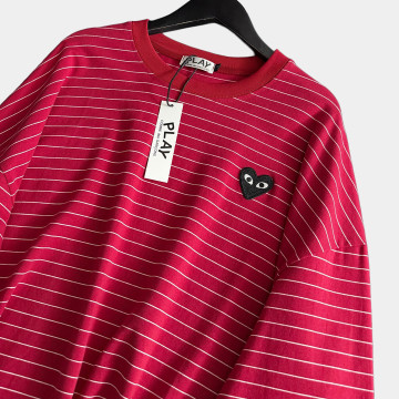 [Comme des Garçons PLAY] 꼼데가르송 PLAY 하트 자수 스트라이프 티셔츠