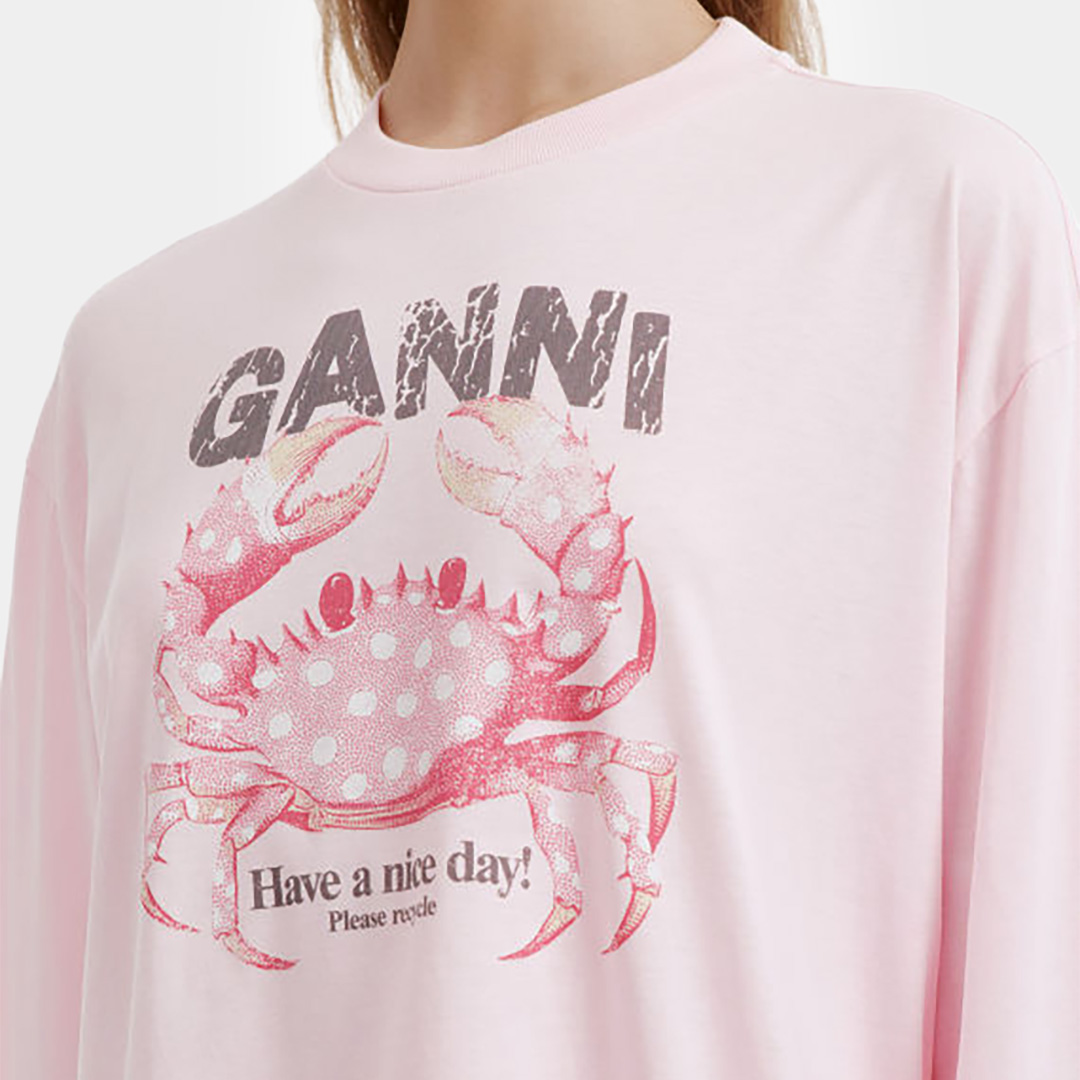 [Ganni] 가니 크랩 그래픽 코튼 롱 슬리브 티셔츠