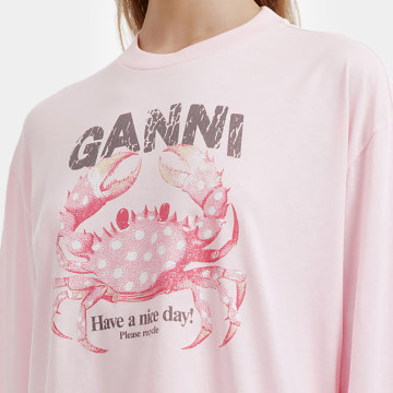 [Ganni] 가니 크랩 그래픽 코튼 롱 슬리브 티셔츠