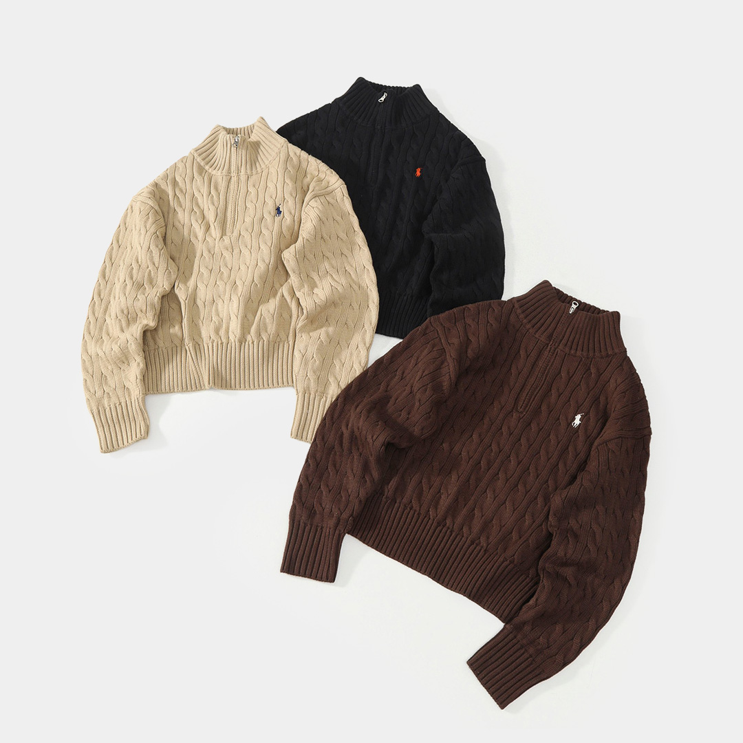 [Polo] 폴로 랄프로렌 케이블 니트 코튼 쿼터 지퍼 스웨터
