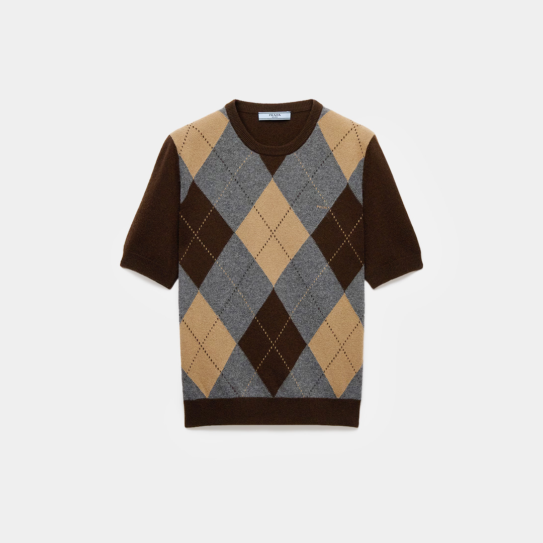 [Prada] 프라다 아가일 캐시미어 반팔 스웨터