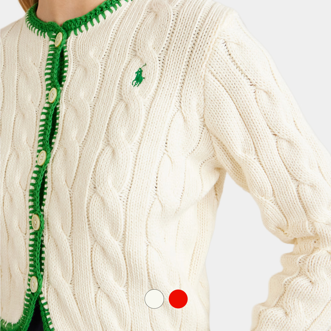 [Polo] 폴로 랄프로렌 콘트라스트 트리밍 케이블 니트 가디건 / 2colors